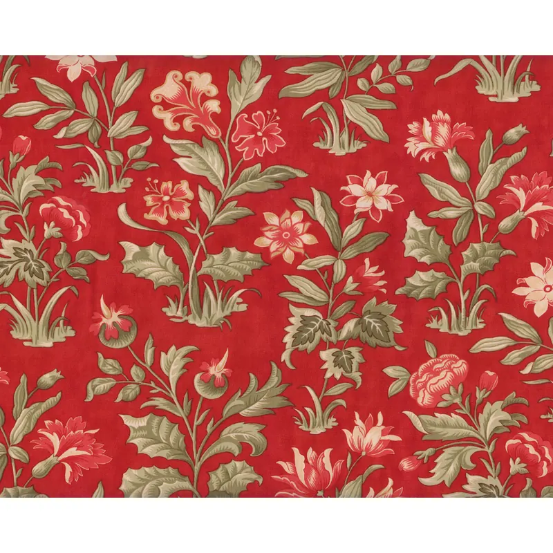 Patchworkstoff UNDER THE MISTLETOE, Weihnachts-Blumen, dunkelrot-schilfgrün, Moda Fabrics
