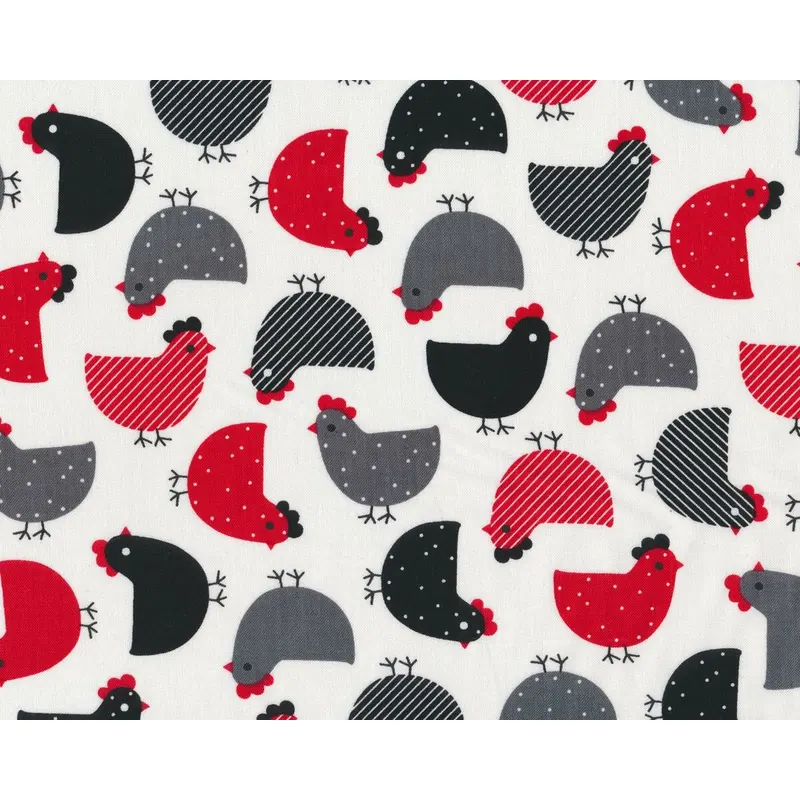 Patchworkstoff URBAN ZOOLOGIE, Hühner, weiß-schwarz-rot