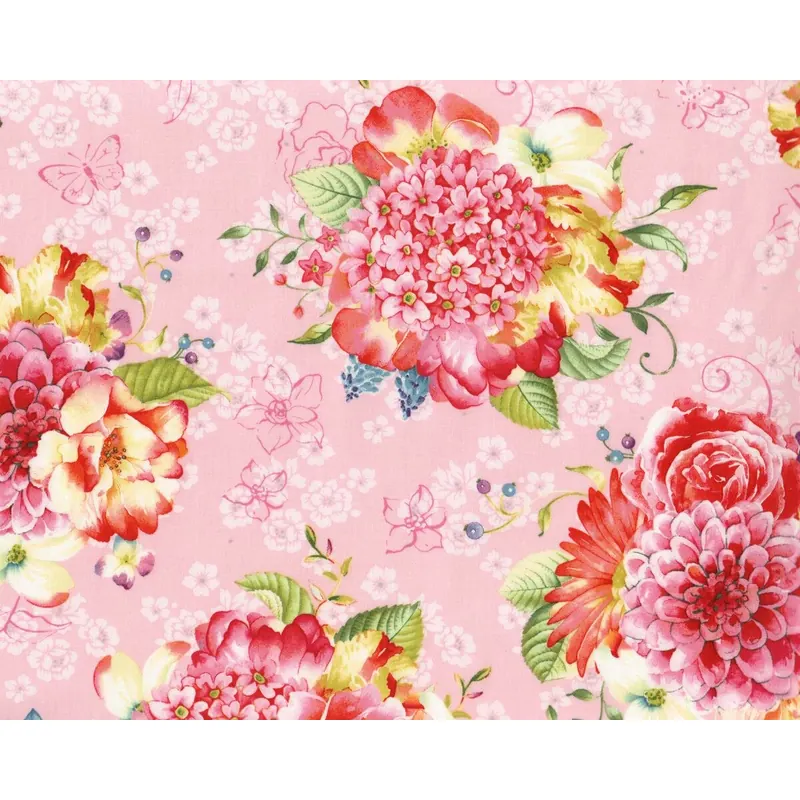 Patchworkstoff VERANDA, Sommerblumenpracht, rosa-rot