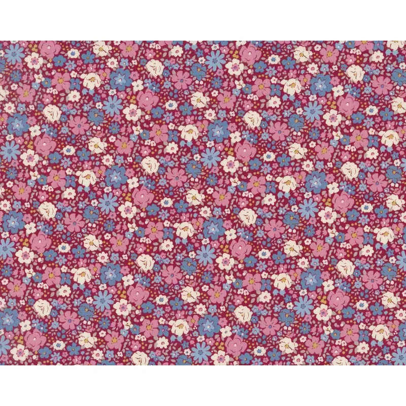 Patchworkstoff VILLAGE LIFE, Vintage-Blumen, weinrot, Tilda