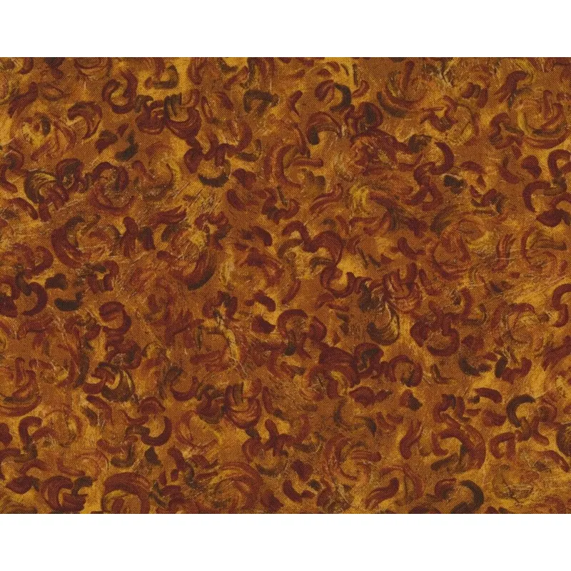 Patchworkstoff VINCENT VAN GOGH, Blick auf Auvers, Kringel-Vordergrund, braun-mittelbraun