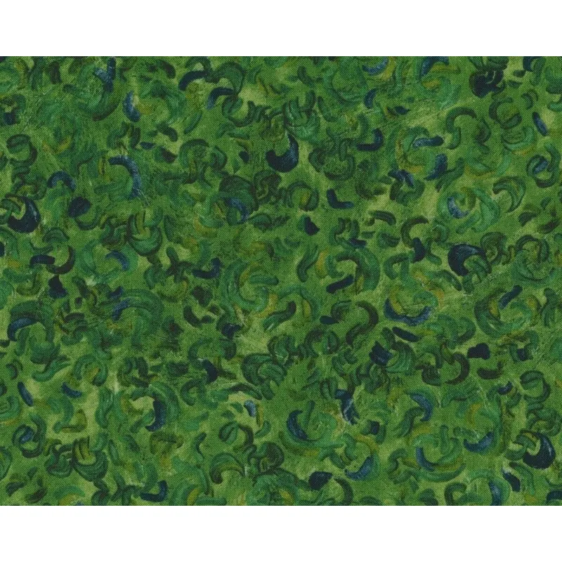 Patchworkstoff VINCENT VAN GOGH, Blick auf Auvers, Kringel-Vordergrund, grasgrün-moosgrün