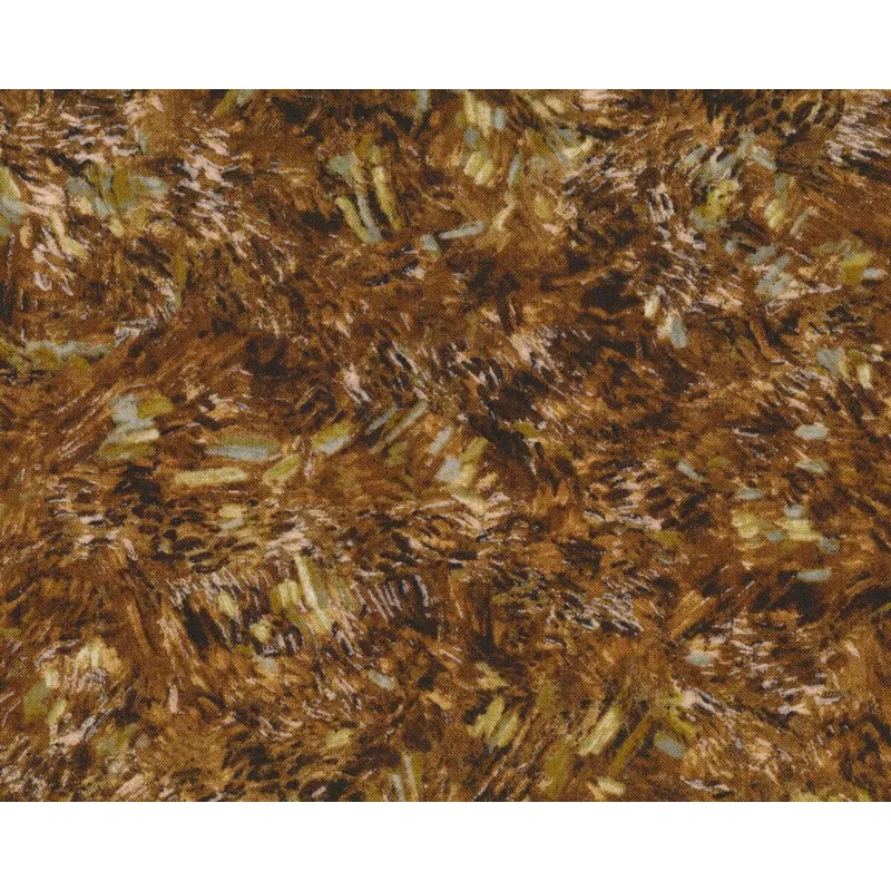 Patchworkstoff VINCENT VAN GOGH, Weizenfeld mit Raben, Getreide-Strichel, braun-goldbraun