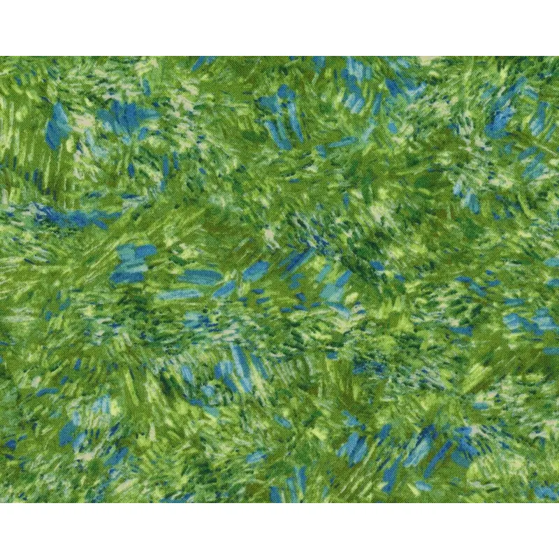 Patchworkstoff VINCENT VAN GOGH, Weizenfeld mit Raben, Getreide-Strichel, grasgrün-taubenblau