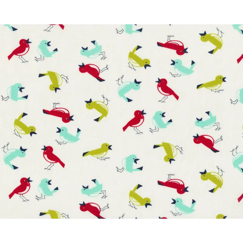 Patchworkstoff VINTAGE PICNIC, zwitschernde Vögel, wollweiß-rot-limette, Moda Fabrics