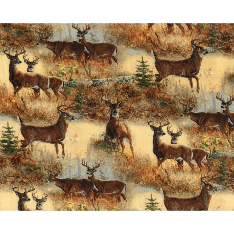 Patchworkstoff WALNUT GROVE, Hirsche in Steppenlandschaft, dunkelbraun