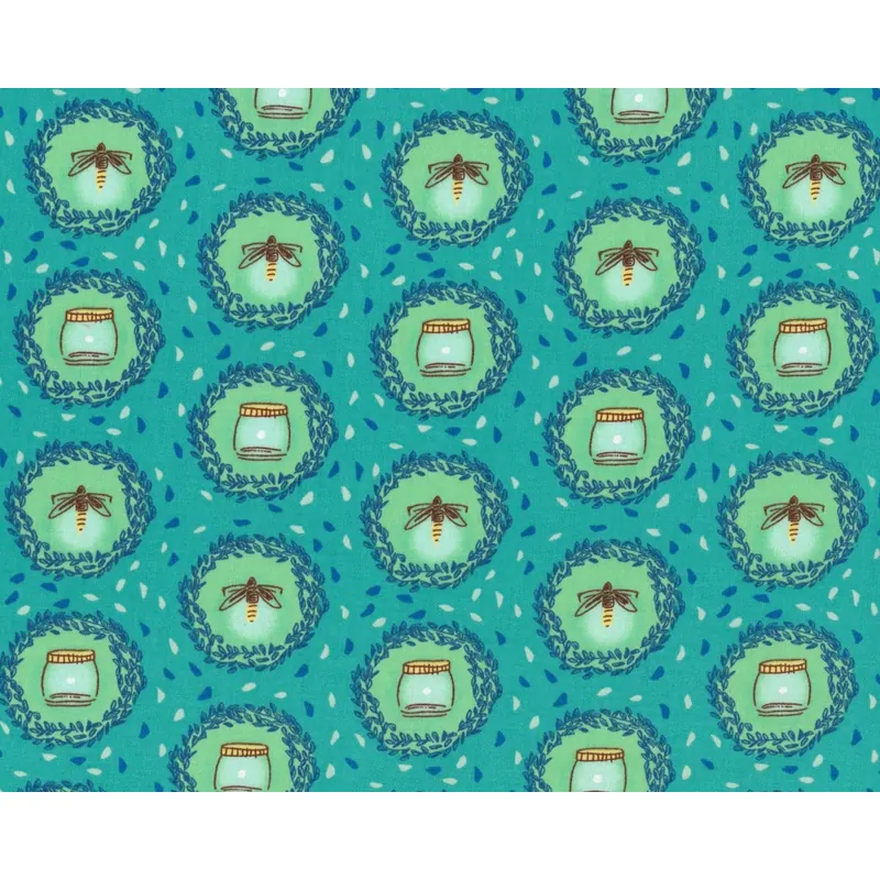 Patchworkstoff WEE WANDER, Kränze mit Bienen, mintgrün