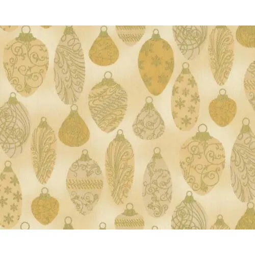 Patchworkstoff "Weihnachtsklassiker" mit Kugeln und Zapfen, cremé-gold