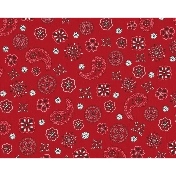 Patchworkstoff "Western" mit Paisleys und Blumenmandalas, rot-weiß