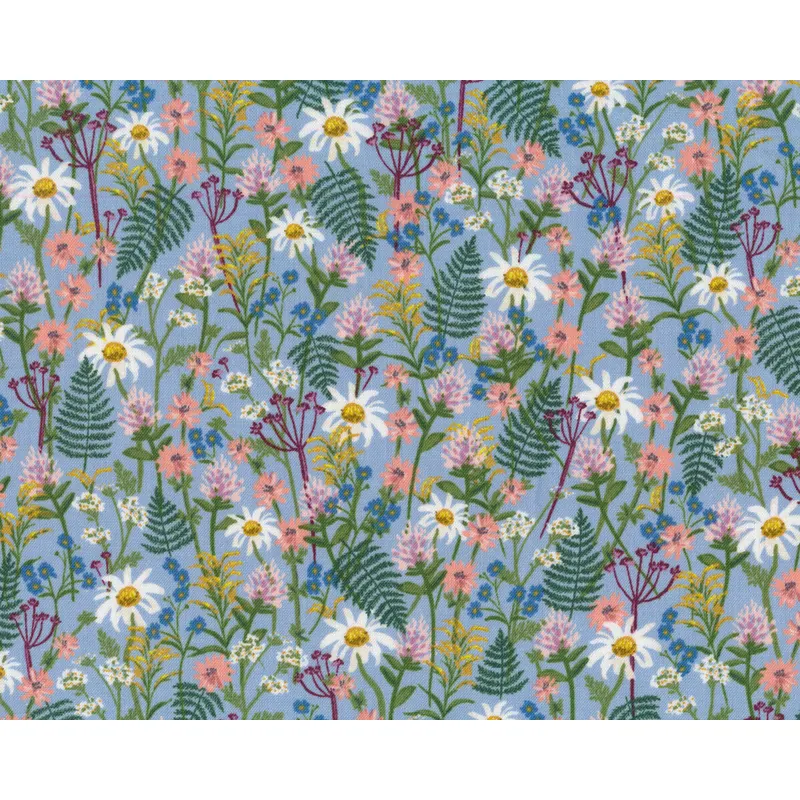 Patchworkstoff WILDWOOD, Blumenwiese, taubenblau, Cotton + Steel