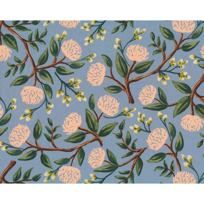 Patchworkstoff WILDWOOD, Pfingstrosen, taubenblau, Cotton + Steel