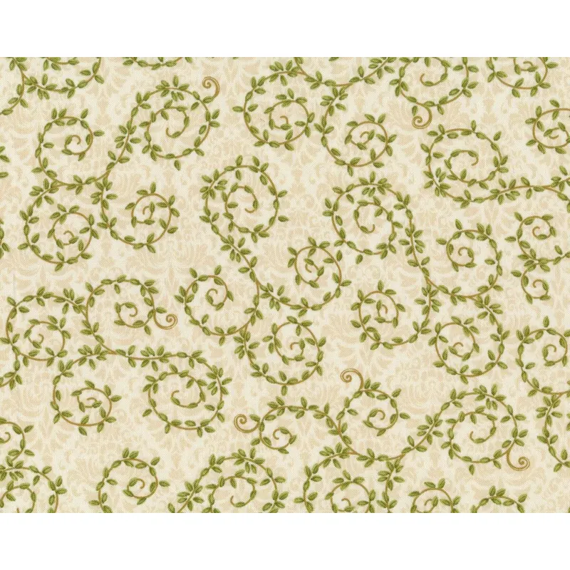 Patchworkstoff WINTER BLISS, Blätter-Ranken, helles beige-gedecktes limette