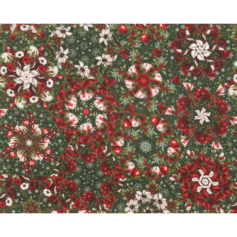 Patchworkstoff WINTER ENCHANTMENT, Kaleidoskop, dunkelgrün, In The Beginning
