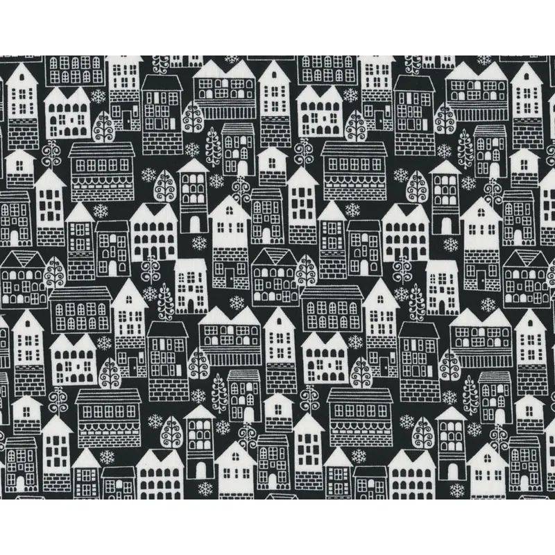 Patchworkstoff WINTER ESSENTIALS, Weihnachtsstadt, schwarz-weiß