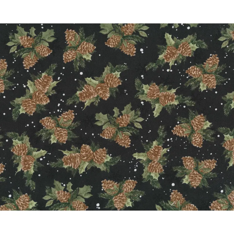 Patchworkstoff WINTER FOREST, Tannenzapfen, schwarz, Wilmington Prints