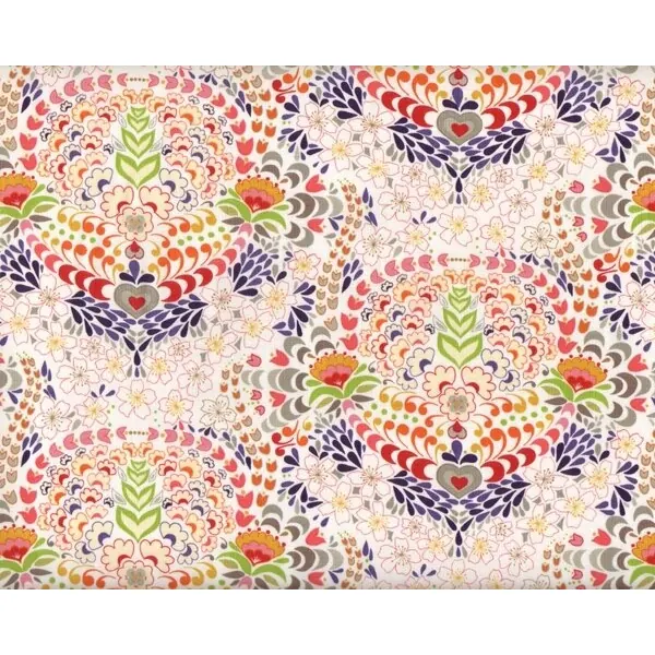 Patchworkstoff "Wish", Medaillon-Blüten-Muster, gebrochenes weiß-rot-hellgrün