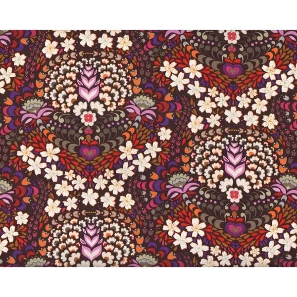 Patchworkstoff "Wish", Medaillon-Blüten-Muster, lila-rot-kräftiges rosa