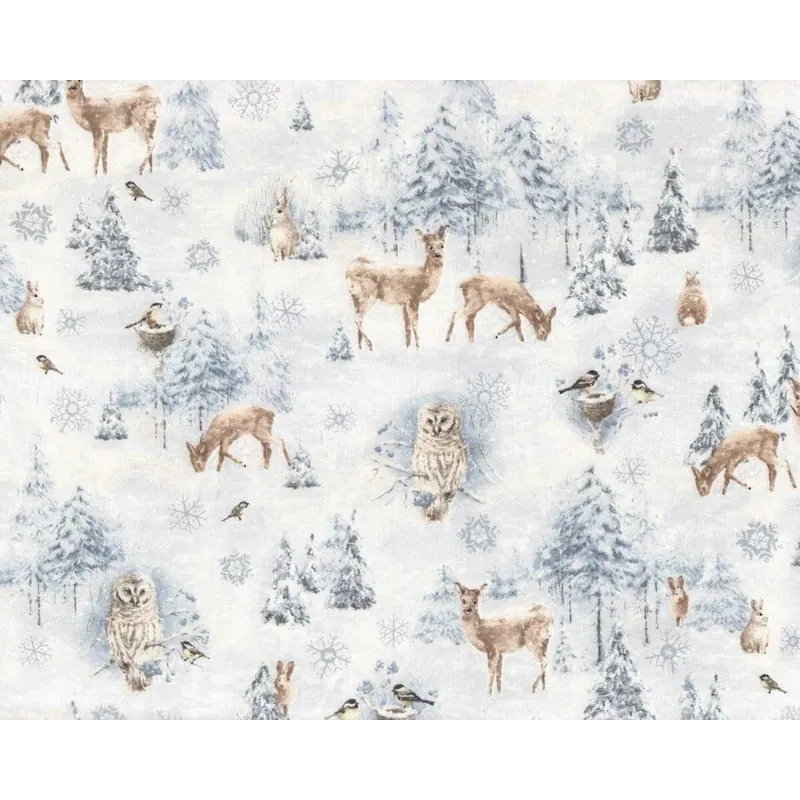 Patchworkstoff WOODLAND FROST, Tiere und Bäume, hellgrau, Wilmington Prints