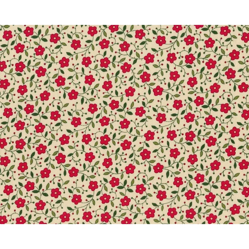 Patchworkstoff WRAPPED IN JOY, Blumenranken, hellbeige-dunkelrot