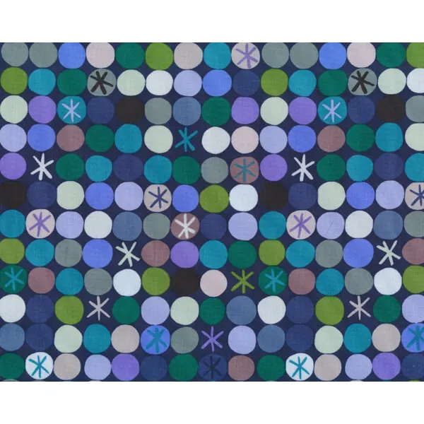 Patchworkstoff YONDER, Punkte-Reihen mit Stern, helllila-dunkelblau