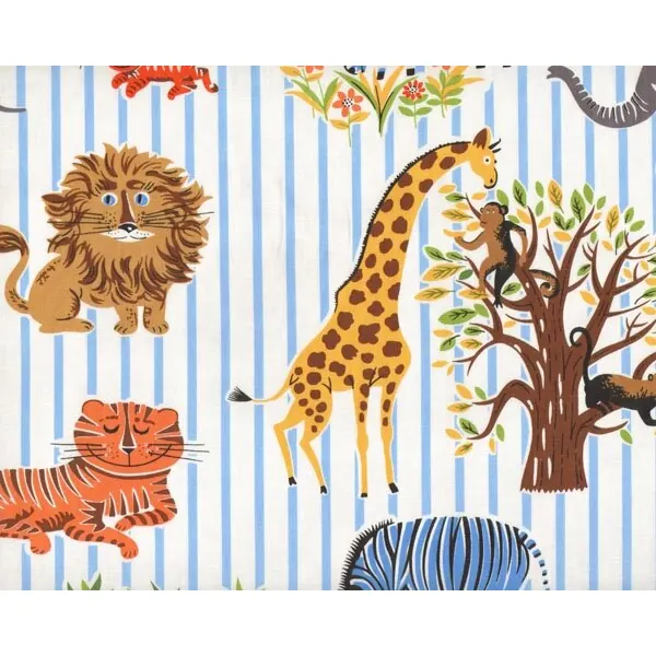 Patchworkstoff "Zoologie" mit Elefant, Giraffe, Tiger und co., hellbraun-orange-hellblau-weiß