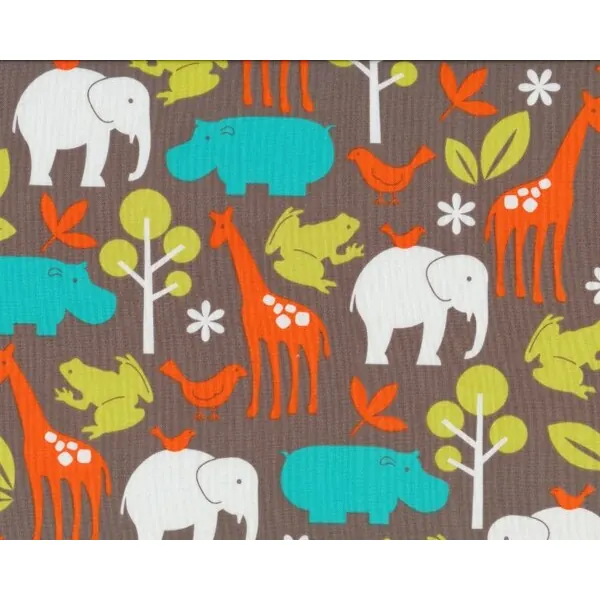 Patchworkstoff ZOOLOGY, Zootiere und Frösche, kräftiges orange-schlammbraun