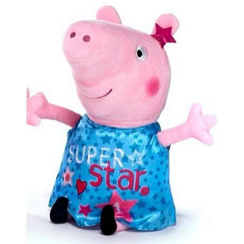 Peppa Pig blau Kuscheltier Peppa Wutz Plüschtier XXL 30 cm Stofftier Anime Kawaii Plush Stofftier Cute Plushie Halloween Weihnachten Geschenke für Kinder Peppa Wutz Super Star blau