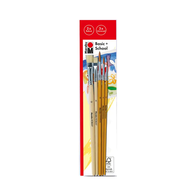 Pinselset SCHOOL & BASIC, 5 Pinsel Universal und Robust, Marabu