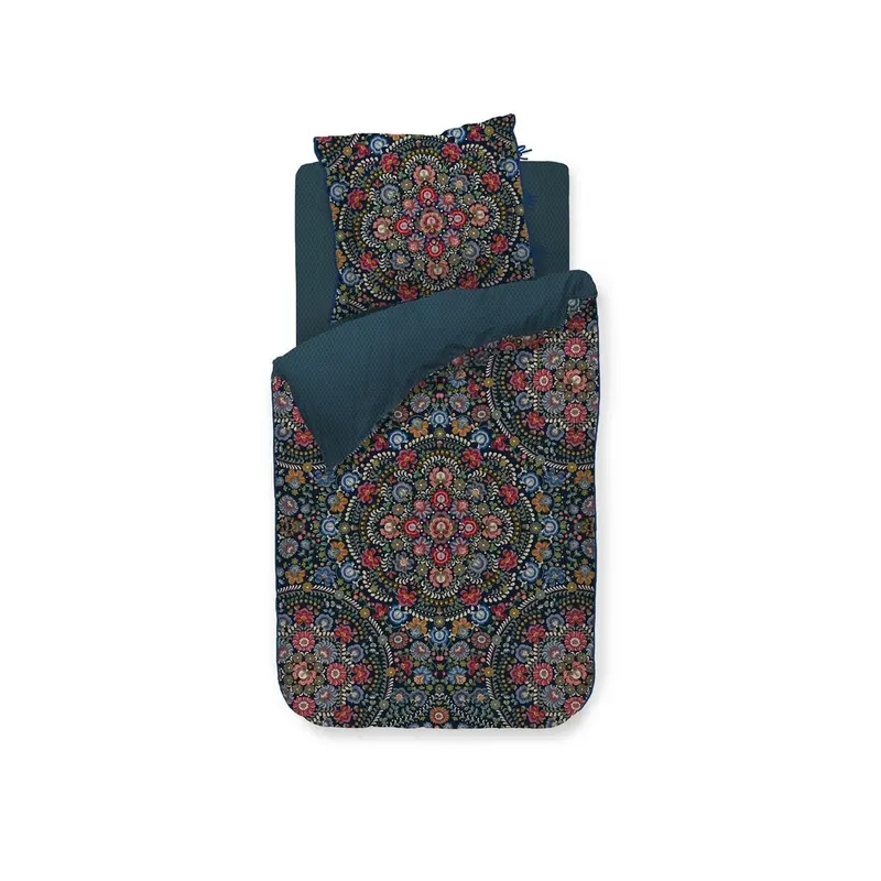 PiP Studio Bettwäsche Il Ricamo_Dark Blue_ _UV_135x200 + 1x 1 , 1 135 x 200 cm, 80 x 80 cm blau