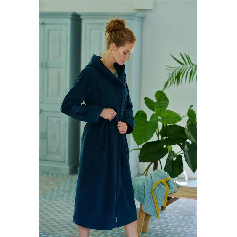 PiP Studio Heimtextilie 100% Cotton, terry, 450 GSM Ba mantel Soft Zellige Bathrobe Dark Blue Xxl XXL 1 Ba mantel Dunkel