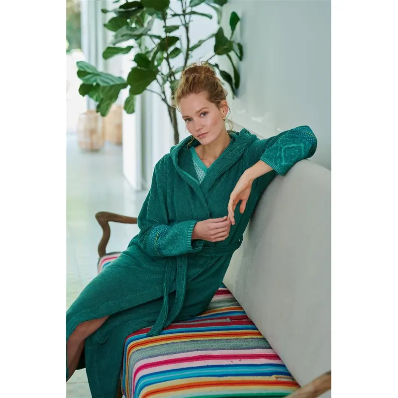 PiP Studio Heimtextilie 100% Cotton, terry, 450 GSM Ba mantel Soft Zellige Bathrobe Green Xs XS 1 Ba mantel grün