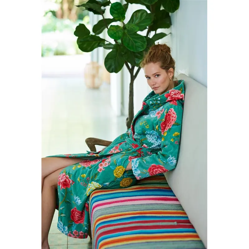 PiP Studio Heimtextilie 100% Cotton, terry velour, 380 GSM Ba mantel Good Evening Bathrobe Green L L 1 Ba mantel grün