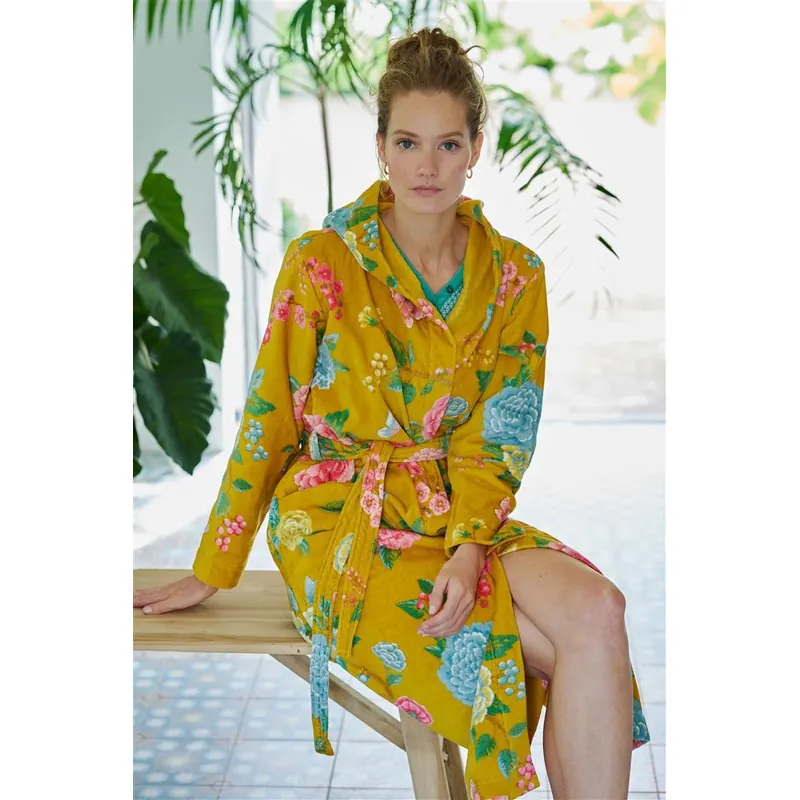 PiP Studio Heimtextilie 100% Cotton, terry velour, 380 GSM Ba mantel Good Evening Bathrobe Yellow S S 1 Ba mantel gelb