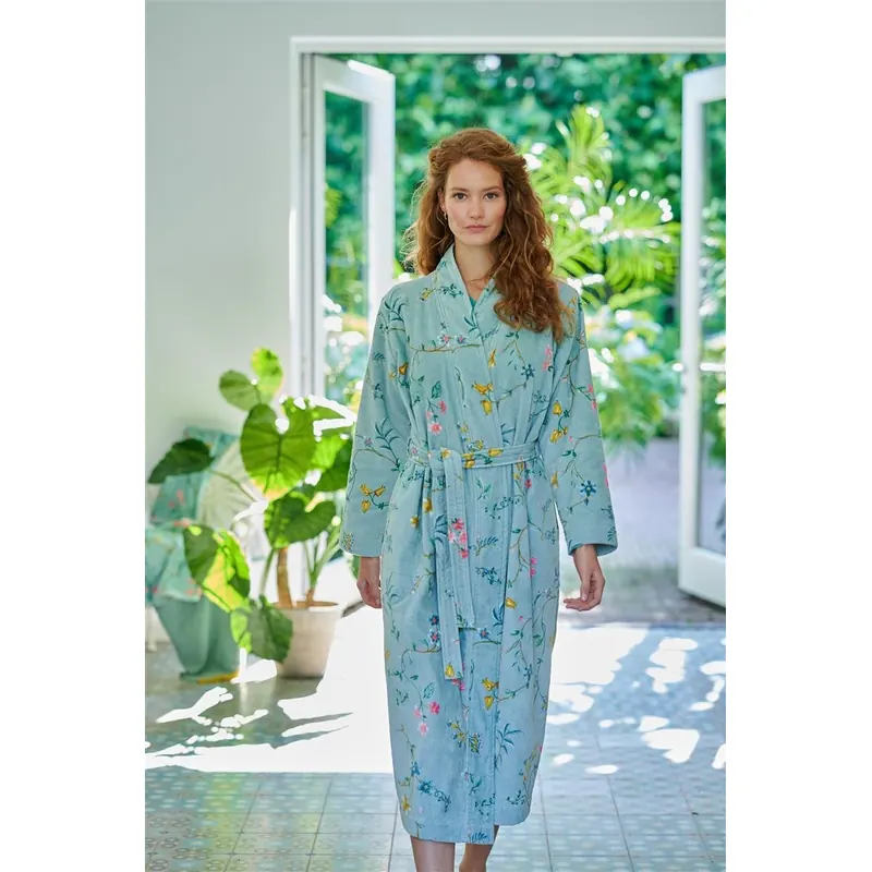PiP Studio Heimtextilie 100% Cotton, terry velour, 380 GSM Ba mantel Les Fleurs Bathrobe Blue M M 1 Ba mantel blau