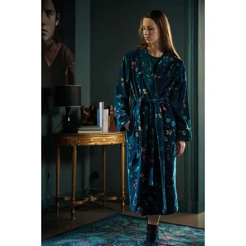 PiP Studio Heimtextilie 100% Cotton, terry velour, 380 GSM Ba mantel Les Fleurs Bathrobe Dark Blue Xl XL 1 Ba mantel