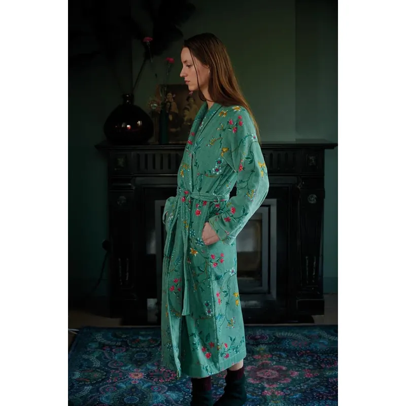 PiP Studio Heimtextilie 100% Cotton, terry velour, 380 GSM Ba mantel Les Fleurs Bathrobe Green M M 1 Ba mantel grün