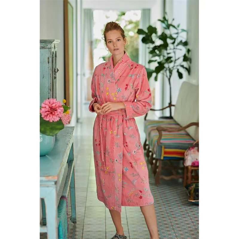 PiP Studio Heimtextilie 100% Cotton, terry velour, 380 GSM Ba mantel Les Fleurs Bathrobe Pink Xs XS 1 Ba mantel rosa