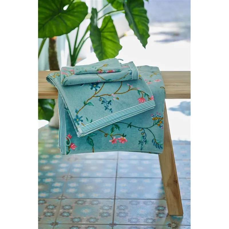 PiP Studio Heimtextilie 100% Cotton, terry velour, 500 GSM Frotteeware Les Fleurs Blue Set A 3 set van 3 Gästetuch