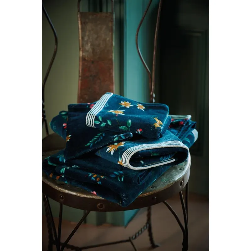 PiP Studio Heimtextilie 100% Cotton, terry velour, 500 GSM Frotteeware Les Fleurs Dark Blue 1 Duschtuch Dunkel 70x140