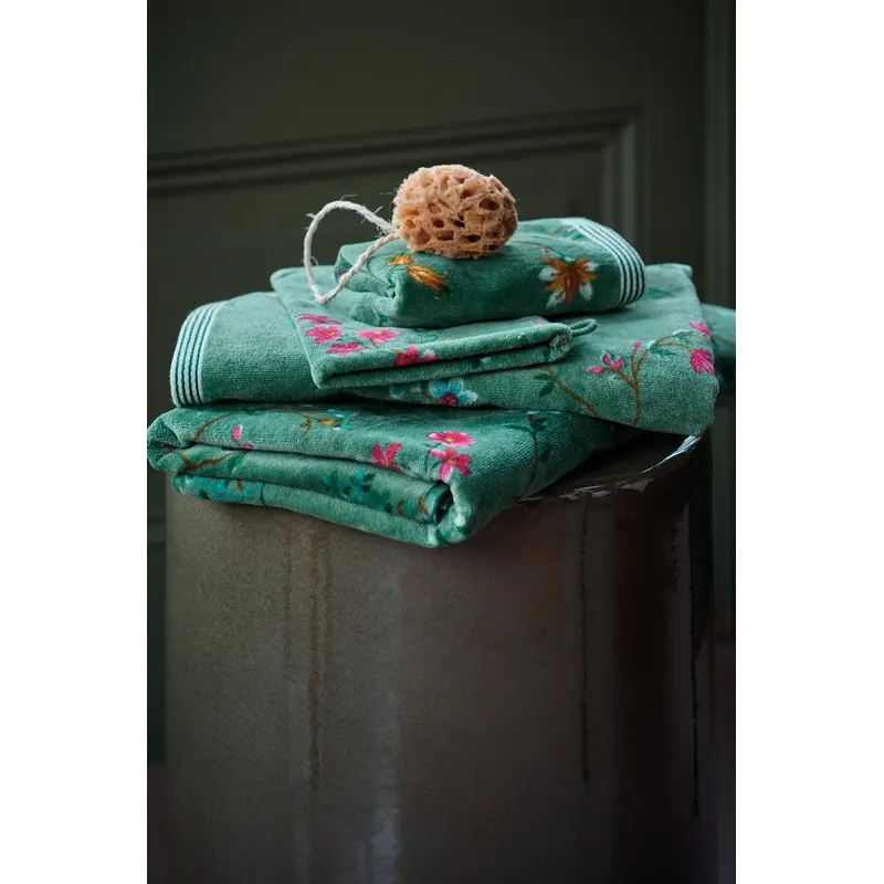 PiP Studio Heimtextilie 100% Cotton, terry velour, 500 GSM Frotteeware Les Fleurs Green 1 Duschtuch 70x140, 70 x 140 cm