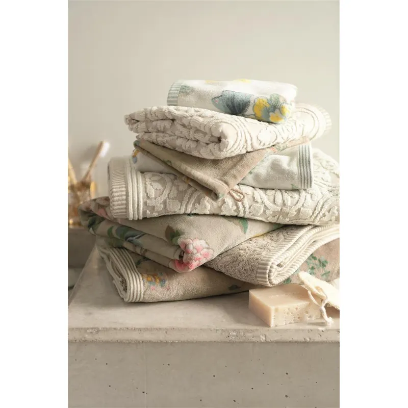 PiP Studio Heimtextilie 100% Cotton, terry velour, 500 GSM Frotteeware Les Fleurs Khaki 1 Duschtuch Khaki 70x140, 70 x