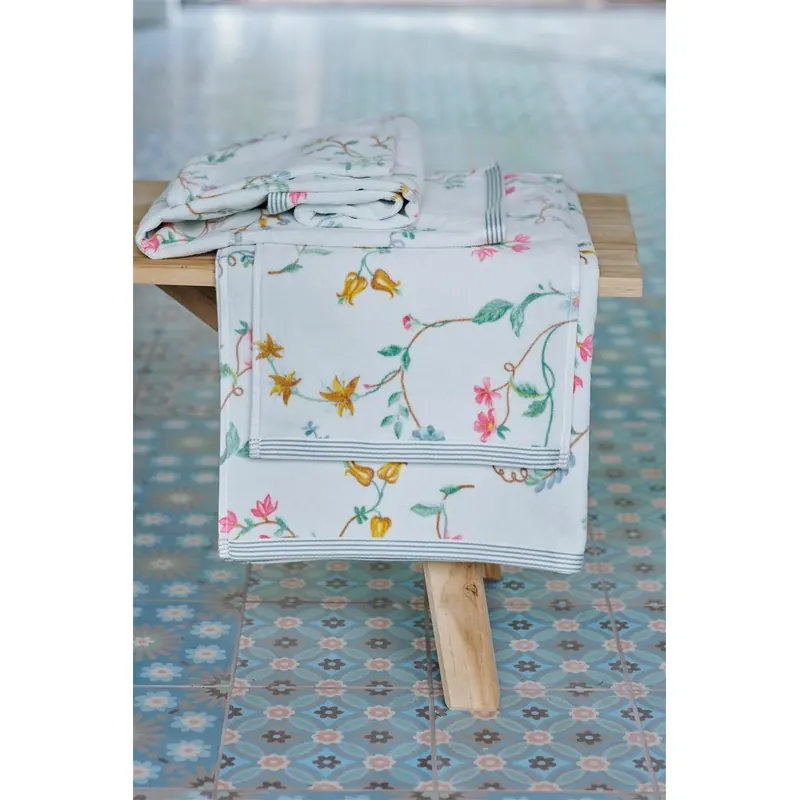 PiP Studio Heimtextilie 100% Cotton, terry velour, 500 GSM Frotteeware Les Fleurs White 1 Duschtuch 70x140, 70 x 140 cm