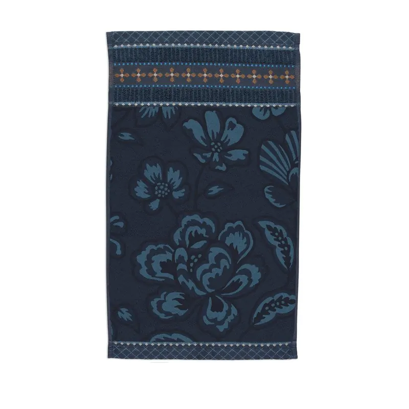 PiP Studio Heimtextilie Gästetuch Jasmin Jacquard Dark Blue Set a 3 Stk 30x50 blau