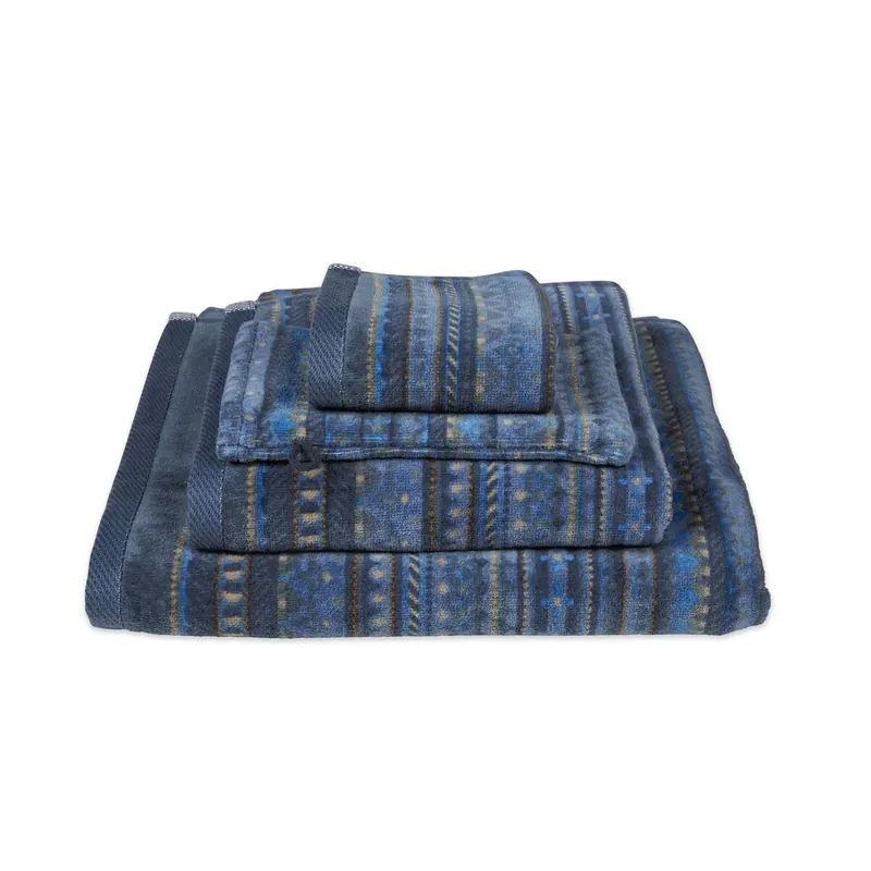 PiP Studio Heimtextilie Waschlappen Geometric Print D.Blue Set a 3 Stk 16x22 blau