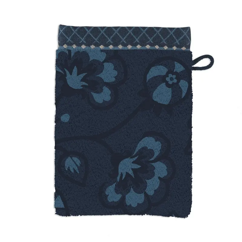 PiP Studio Heimtextilie Waschlappen Jasmin Jacquard Dark Blue Set a 3 Stk 16x22 blau