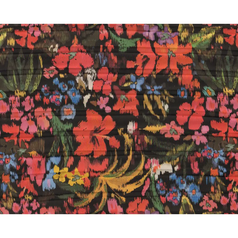 Plisseestoff FLOWER CREPE, Hibiskusblüten, hellrot-schwarz, Fibre Mood