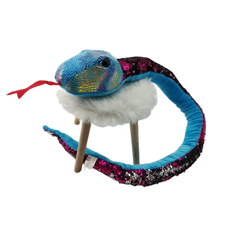Plüschtier Plüschschlange XXL Plüsch-Schlange weich gefüllt, ideal zum Trösten Kuscheln Einschlafhilfe Toys Schlange Snake Kuscheltier (Blau Pink Glitzer 110 cm)