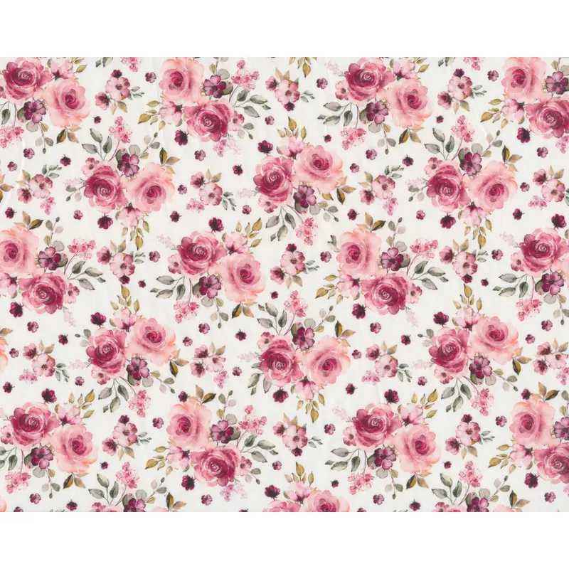 Popeline-Baumwollstoff ALIVE, Rosen, rosa