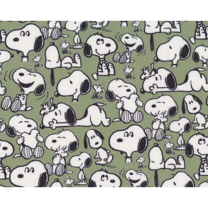 Popeline-Baumwollstoff SNOOPY SMILE, lächelnd, schilfgrün