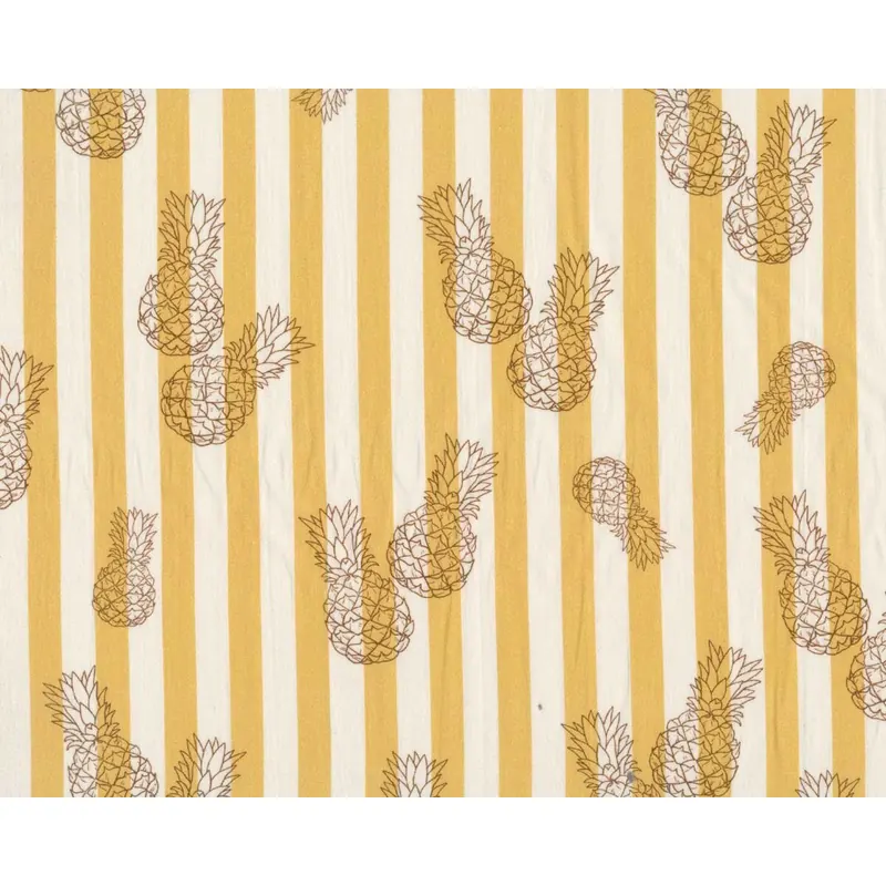 Popeline-Baumwollstoff SUNNY, Streifen und Ananas, Light & Lush